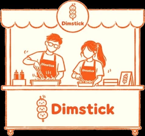 Ilustrasi booth Dimstick dengan dua staff yang sedang memasak